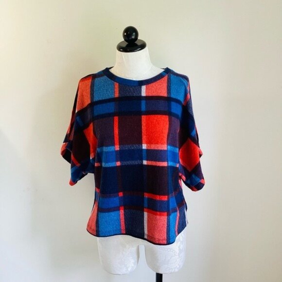 Plaid Oversized Short Sleeve Top By Cherish S - Picture 2 of 7